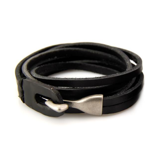Buddha Trends Bracelet Black Genuine Leather Layered Bracelet