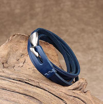 Bracelet Buddha Trends Bracelet en cuir véritable bleu