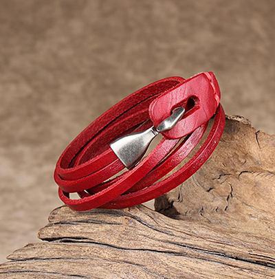 Bracelet Buddha Trends Bracelet en cuir véritable rouge