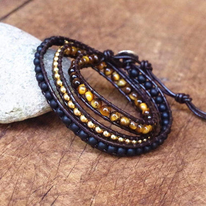 Buddha Trends armillae Beaded Tigris oculus Leather Bracelet