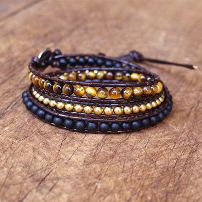 Buddha Trends Bracelets Bracelet en cuir oeil de tigre perlé