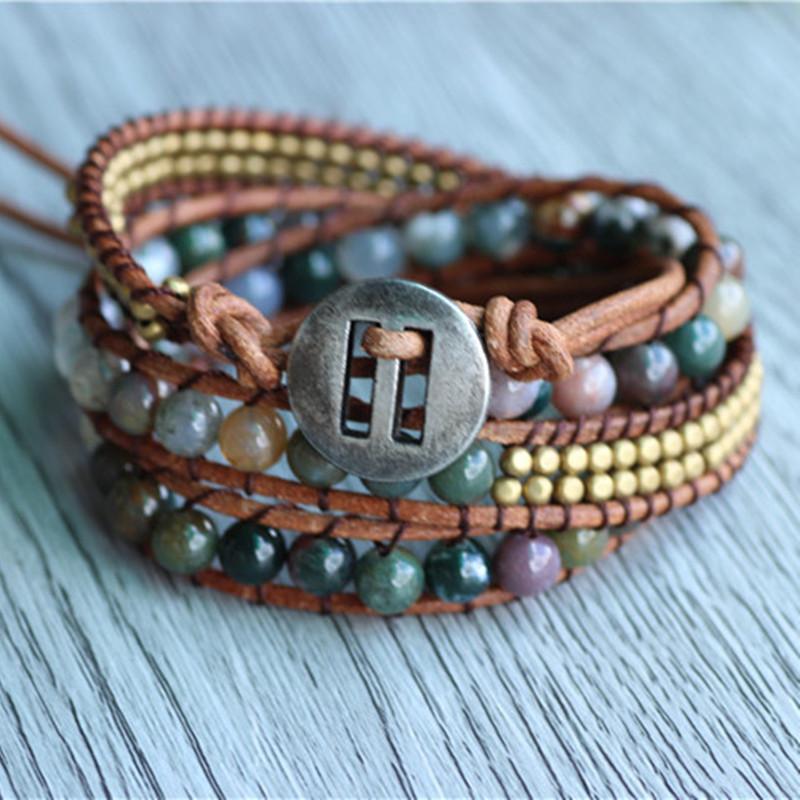 Bouddha Trends Bracelets Cordon en cuir Bracelet en cuir avec pierres de l'Inde