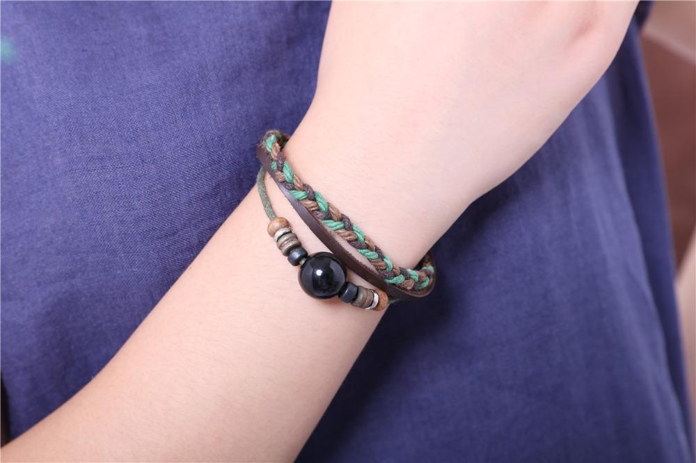 Braided And Beaded Leather Bracelet