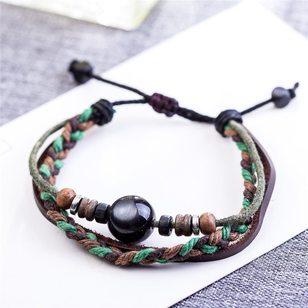 Buddha Trends Braided And Beaded Leather Bracelet