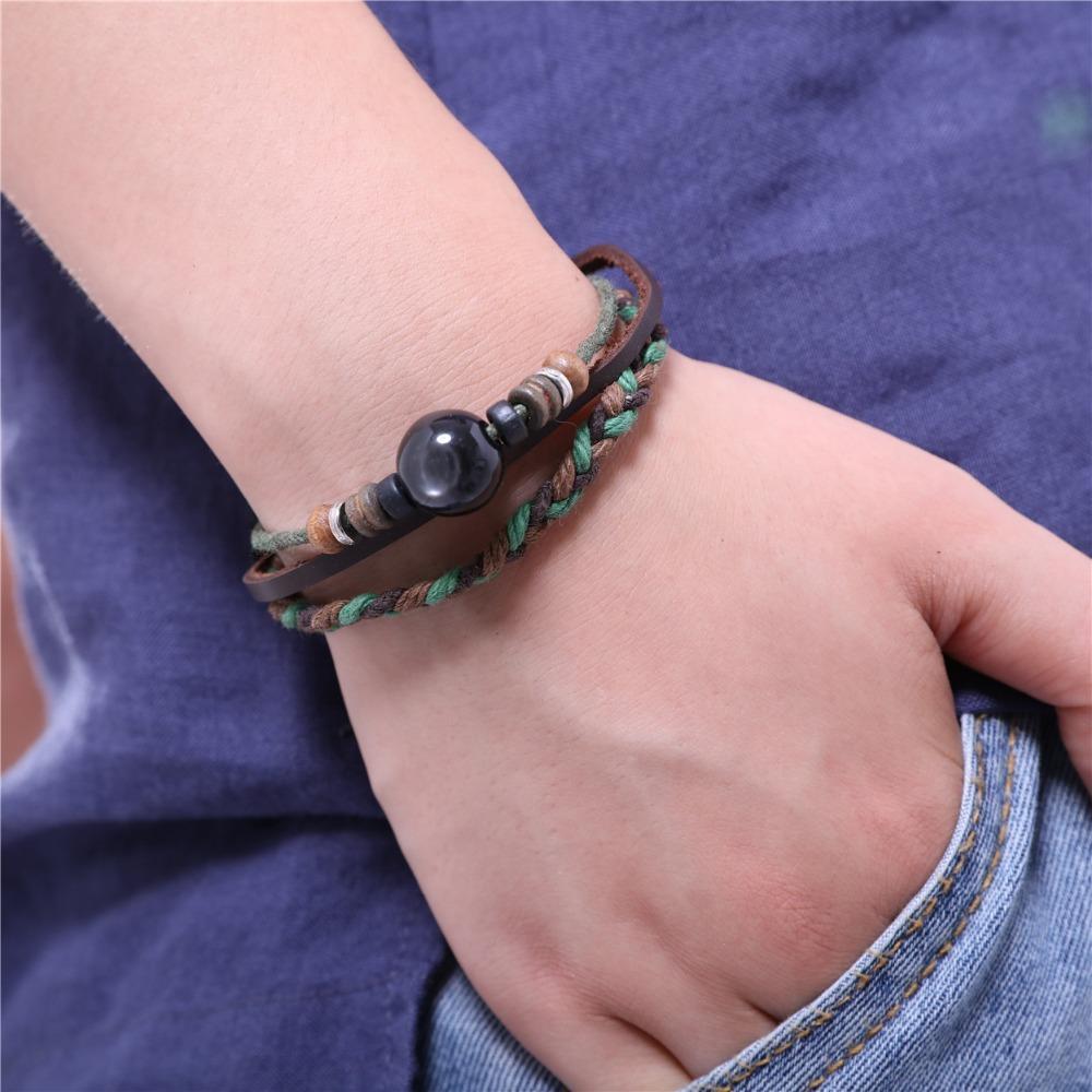Buddha Trends Braided And Beaded Leather Bracelet