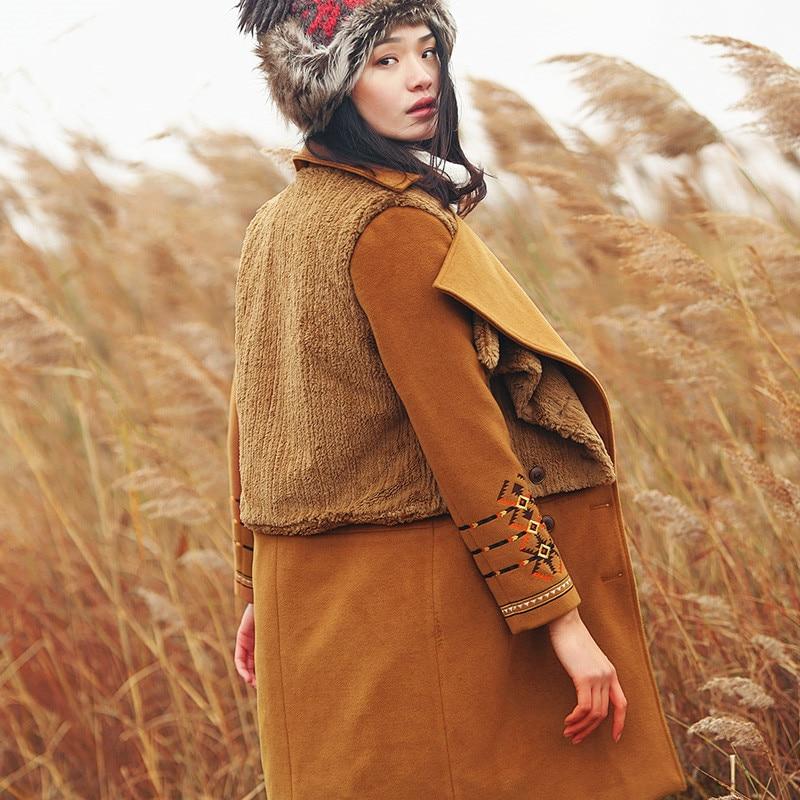 Trench-coat en laine brodé tribal avec gilet | Mandala