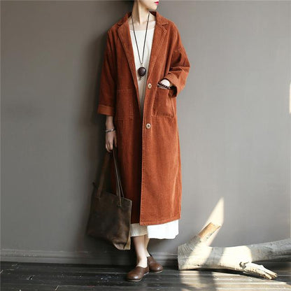 Buddha Trends Marron / Taille unique Trench-coat en velours côtelé chic décontracté