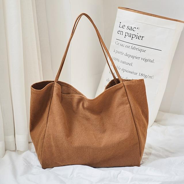 Buddha Trends Brown Oversized Canvas Tote Bag
