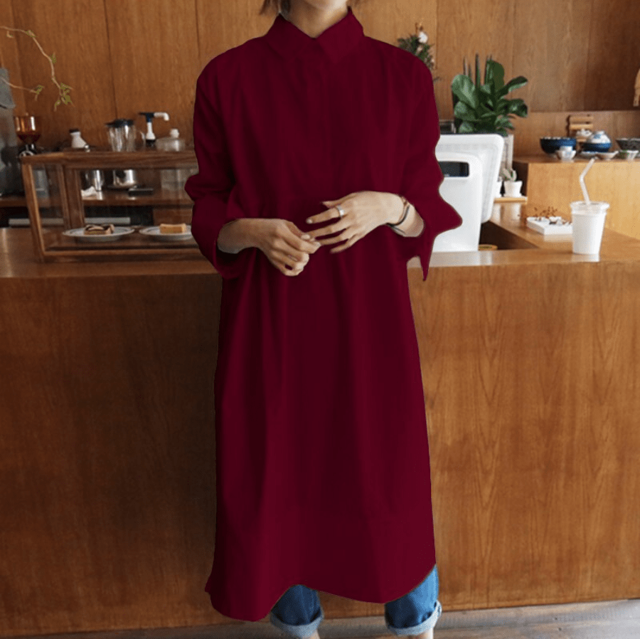 Buddha Trends Burgundy / XL Gaun Kemeja Oversized Ukuran Plus