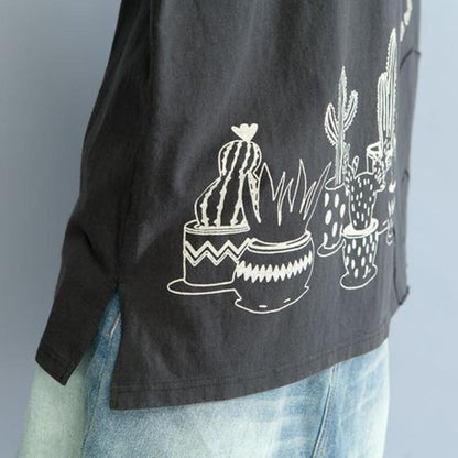 Buddha Trends Vintage-T-Shirt mit Kaktus-Print