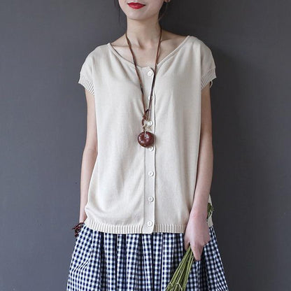 Buddha Trends Cardigans Beige / One Size Short Sleeve Knitted Cardigan