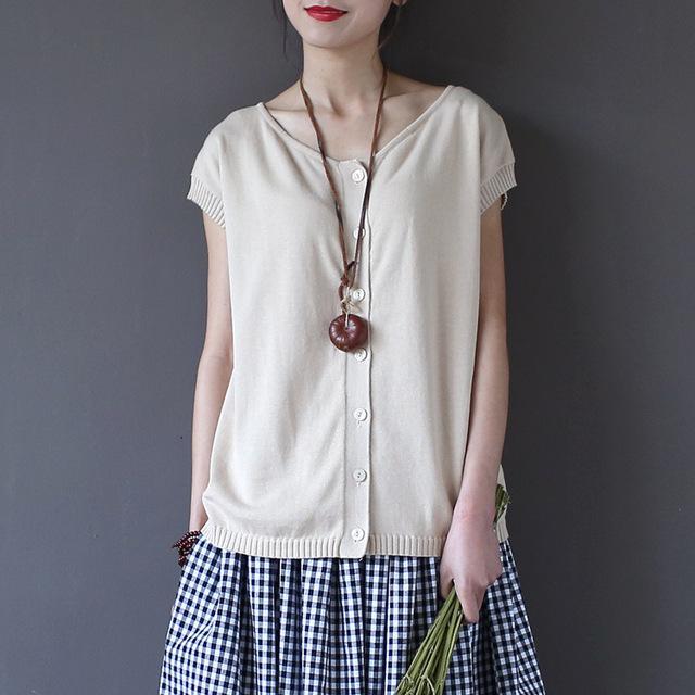Buddha Trends Cardigans Beige / One Size Short Sleeve Knitted Cardigan