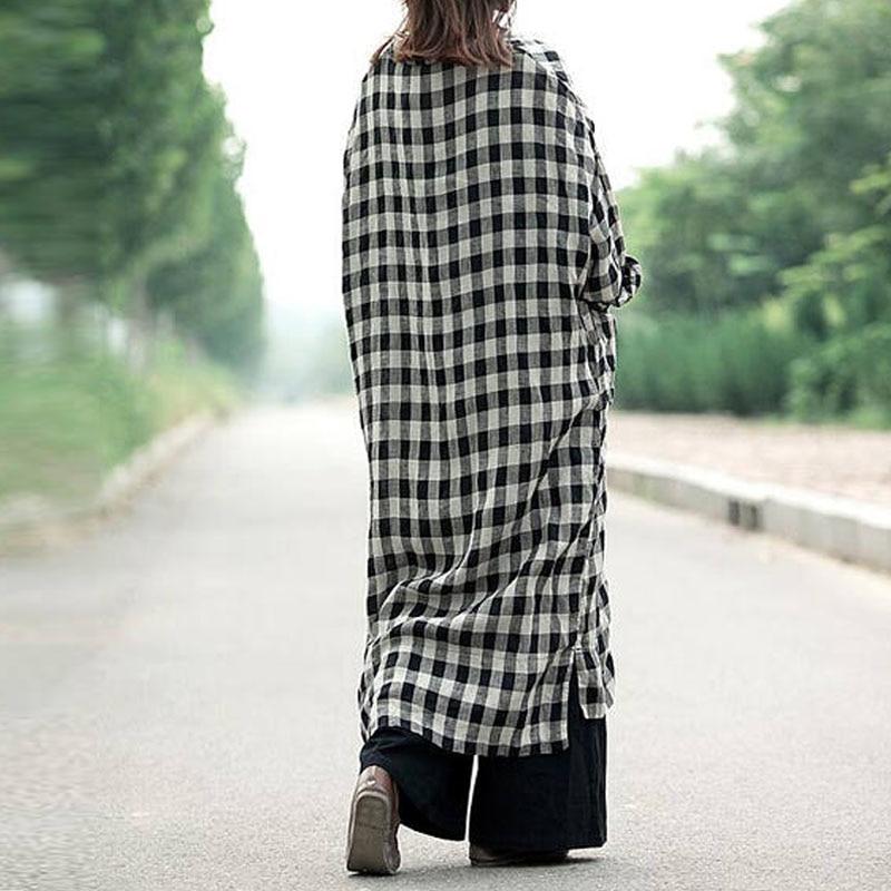 Buddha Trends Cardigans Black and White Plaid Button Up Cardigan