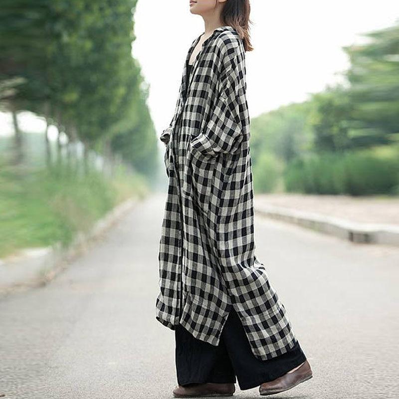 Buddha Trends Cardigans Black and White Plaid Button Up Cardigan