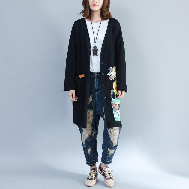 Buddha Trends Cardigans Black / One Size Cat Lady Button Up Long Cardigan