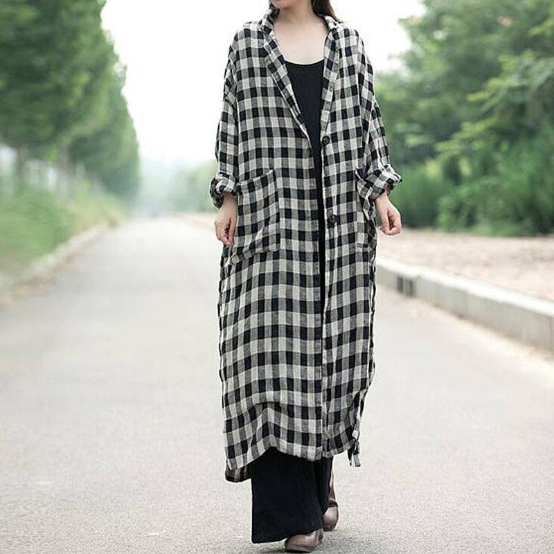 Buddha Trends Cardigans Black &amp; White / XL Black and White Plaid Button Up Cardigan