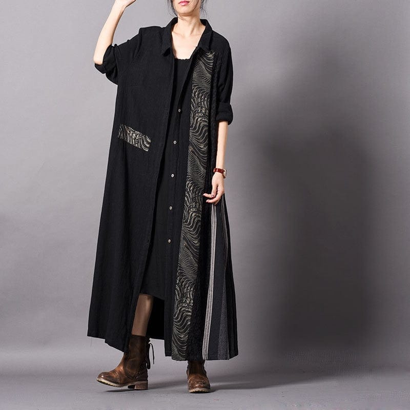 Buddha Trends Cardigans schwarz mit grau / Einheitsgröße Asian Beauty Long Black Cardigan | Nirwana