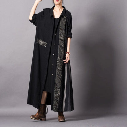 Buddha Trends Ζακέτες μαύρες με γκρι / One Size Asian Beauty Long Black Cardigan | Νιρβάνα