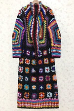 Cardigan Buddha Trends nero con cappuccio / Cardigan hippie fatto a mano in lana 100% taglia unica