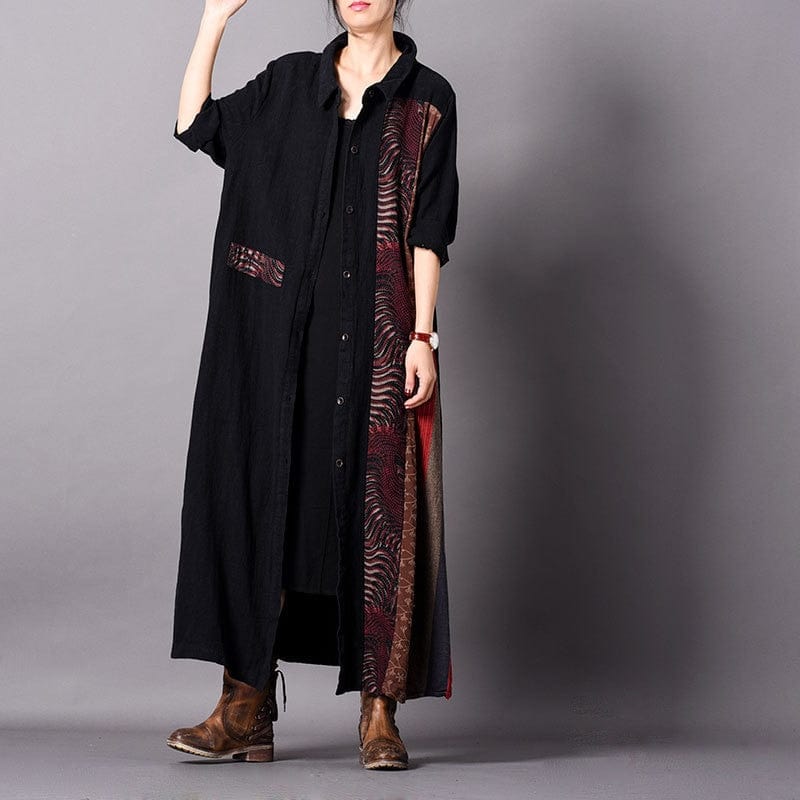 Buddha Trends Cardigans black with red / One Size Asian Beauty Long Black Cardigan | Nirvana