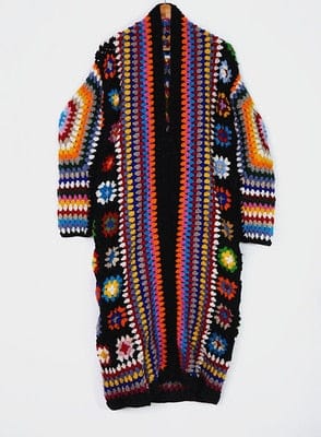 Buddha Trends Ζακέτες μαύρες χωρίς κουκούλα / One Size 100% Wool Handmade Hippie Cardigan