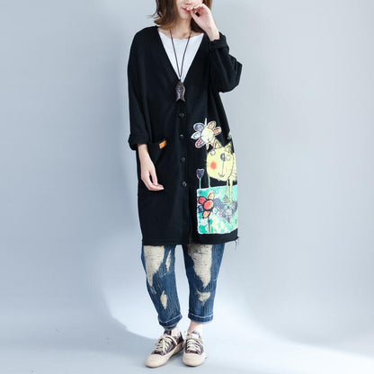 Buddha Trends Cardigans Cat Lady Button Up Long Cardigan