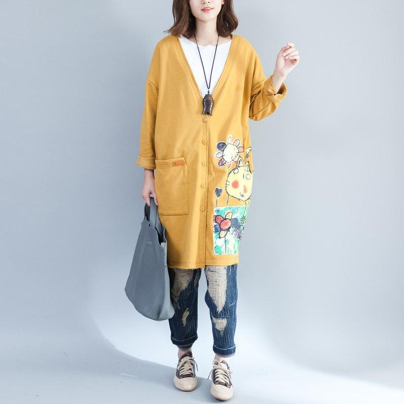 Buddha Trends Cardigans Cat Lady Button Up Long Cardigan