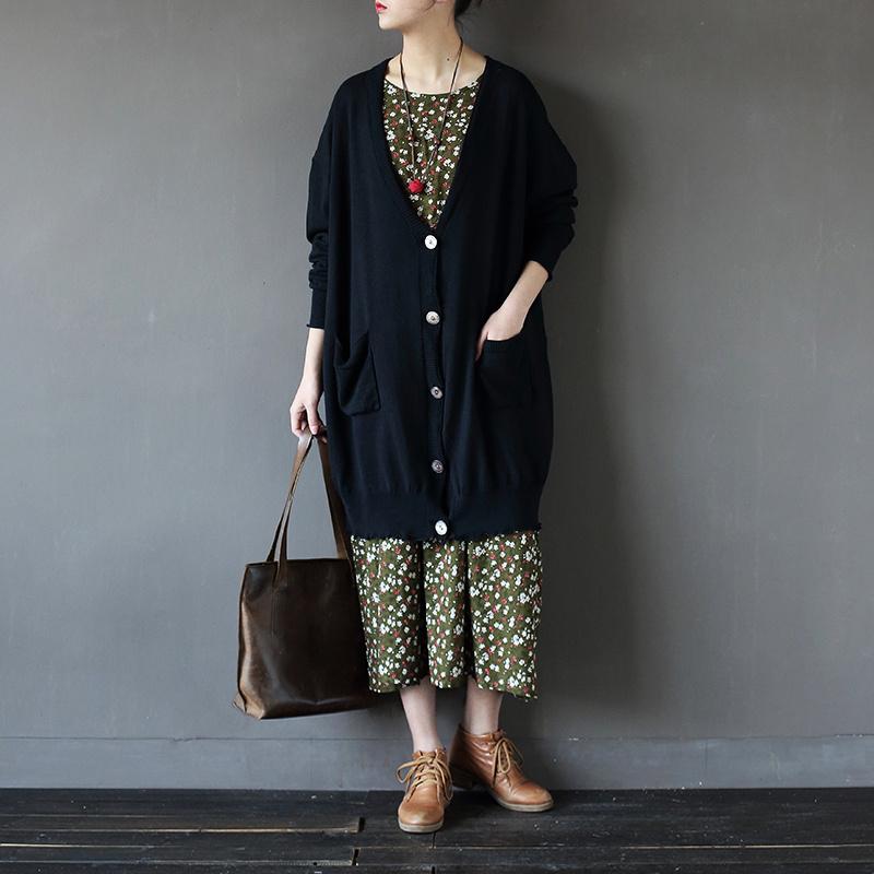 Buddha Trends Cardigans One Size / Black Black Button Up Knitted Cardigan