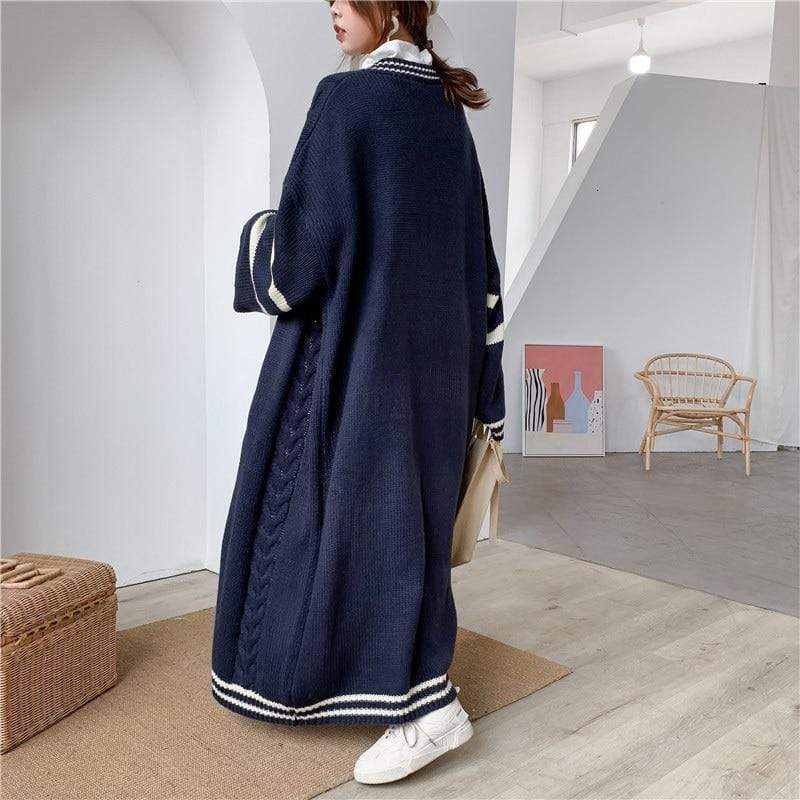 Buddha Trends Ζακέτες One Size / Navy Blue Oversized Cable Knit Ζακέτα