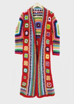 Cardigan Buddha Trends rosso senza cappuccio / Cardigan hippie fatto a mano in lana 100% taglia unica