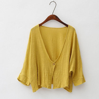 Buddha Trends Swetry rozpinane Żółty / Jeden rozmiar Miękki, krótki kardigan z rękawami nietoperzowymi