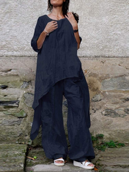Buddha Trends Celmia Conjunto de camisa larga asimétrica + pantalón
