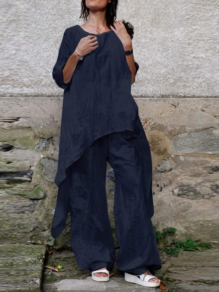 Buddha Trends Celmia Long Asymmetrical Shirt + Pants Set