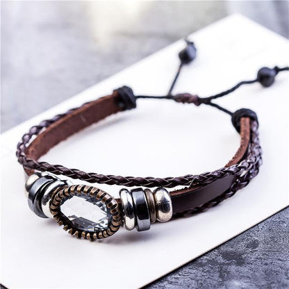Bracelet en cuir géométrique tressé et perlé transparent Buddha Trends