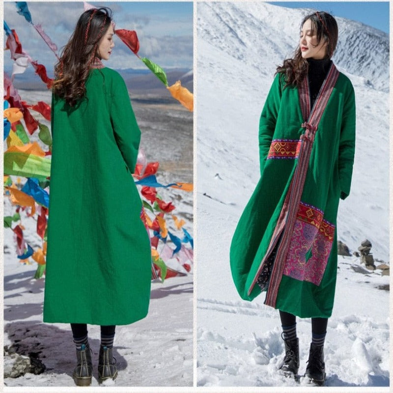 Buddha Trends Coats Artful Patchwork Long Trench Coat