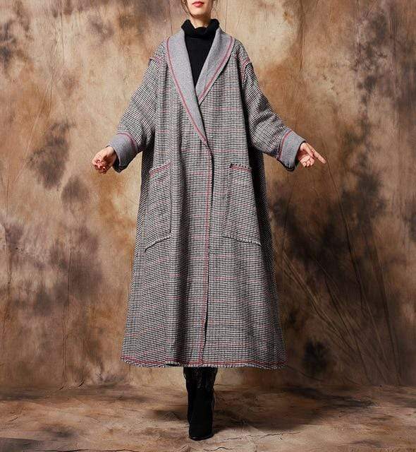 Vintage elegantní kostkovaný kabát z vlny