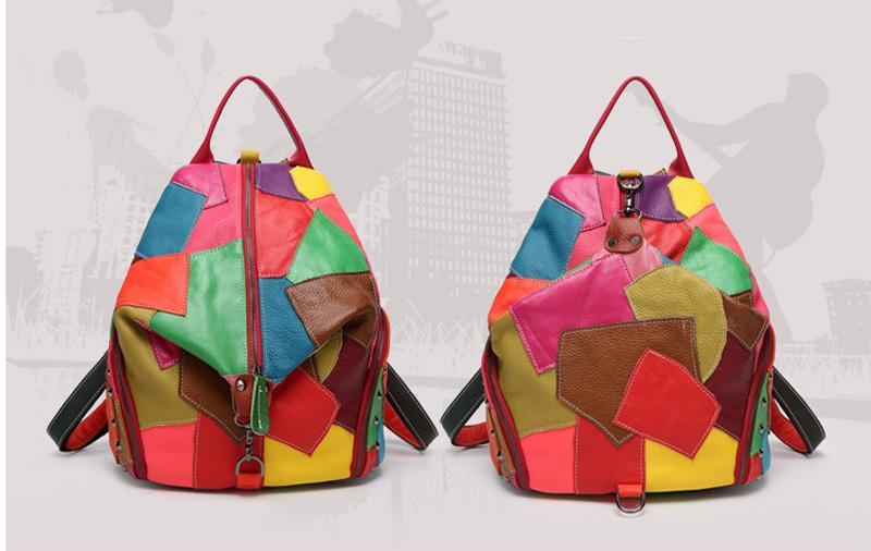 Buddha Trends Colorful Patchwork Leather Backpacks