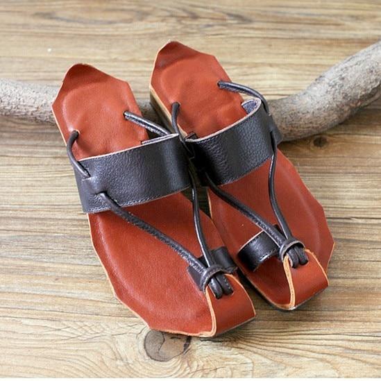 Buddha Trends Curved Retro Leather Sandals
