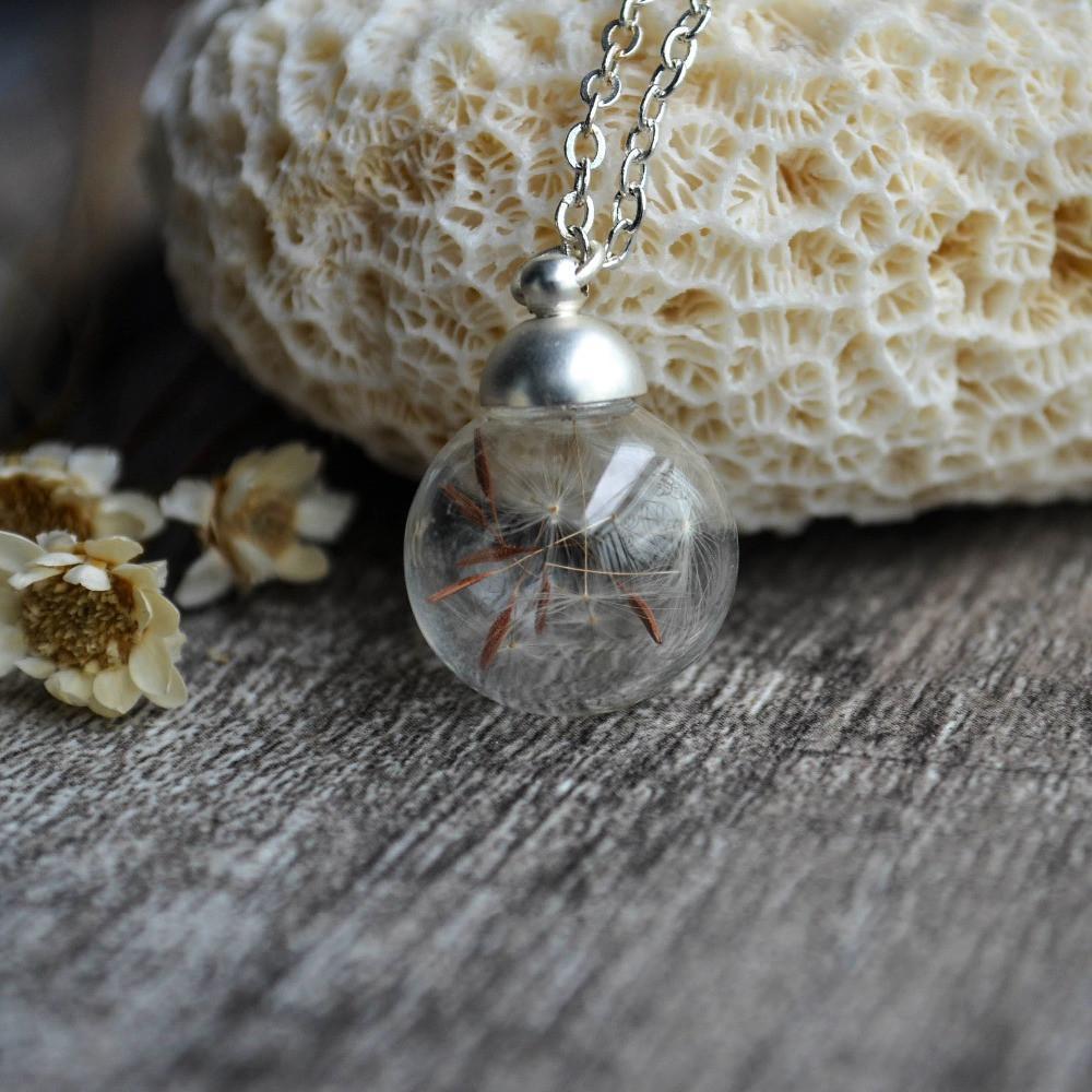 Dandelion Seed Wish Glass Pendant Necklace