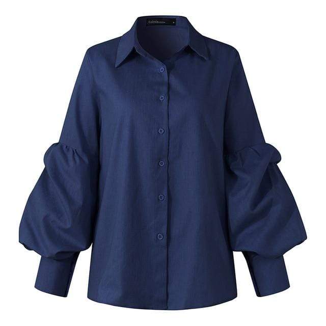 Buddha Trends Dark Blue / S Bishop Sleeve Button-Up Shirt