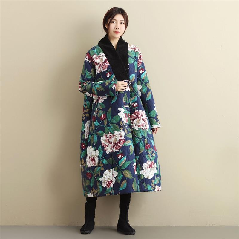 Buddha Trends Deep Blue / One Size Floral Vintage Oversized Παλτό