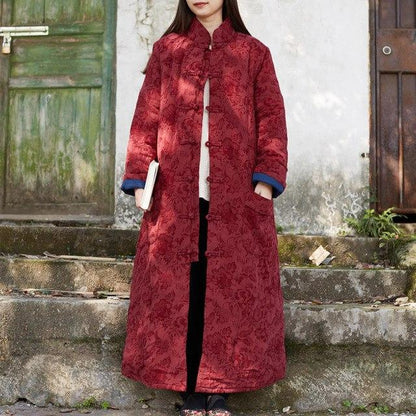 Buddha Tren merah tua / M Floral Jacquard Trench Coat