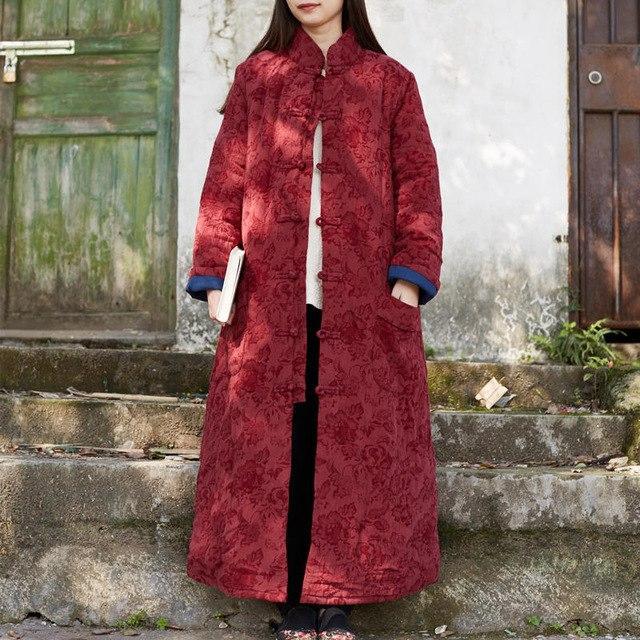 Buddha Trends deep red / M Floral Jacquard Trench Coat