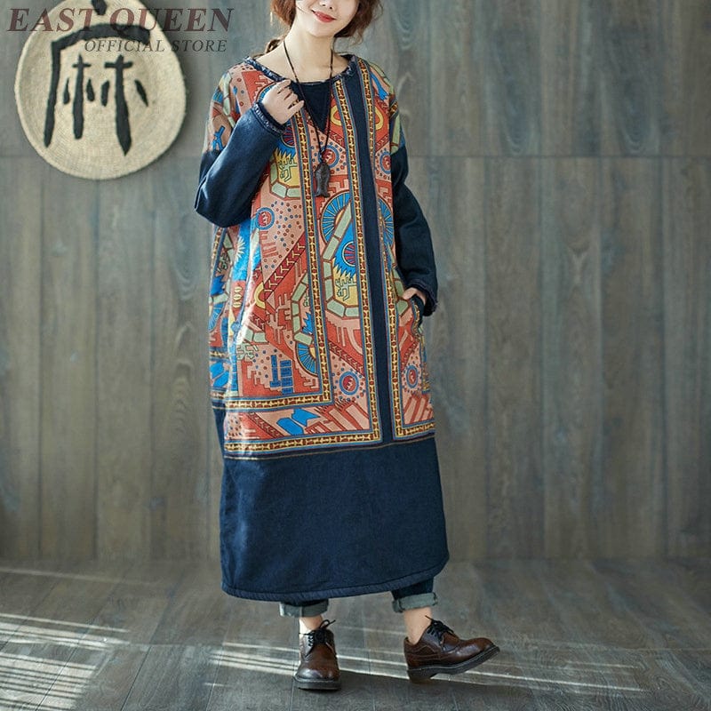 Buddha Trends Dress 1 / One Size Tribal Art  Fleece Cotton Dress