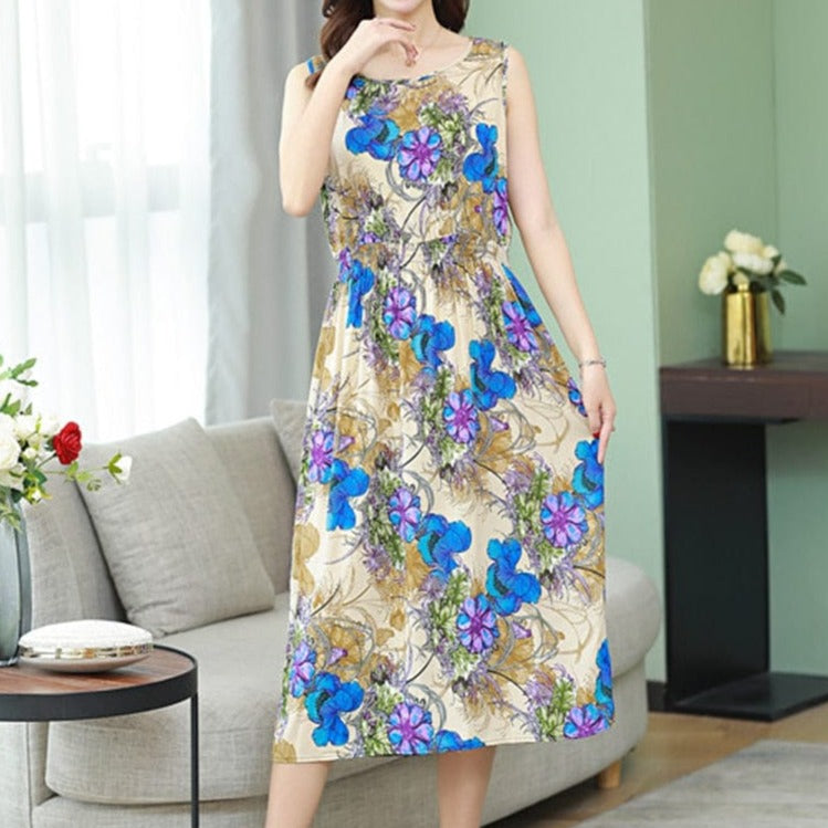 Buddha Trends Dress 10 / L Robe mi-longue à fleurs vintage Lanna