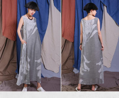Buddha Trends Dress 2 odstíny šedé Maxi šaty bez rukávů