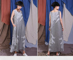 Buddha Trends Dress 2 tonalità di grigio maxi abito senza maniche