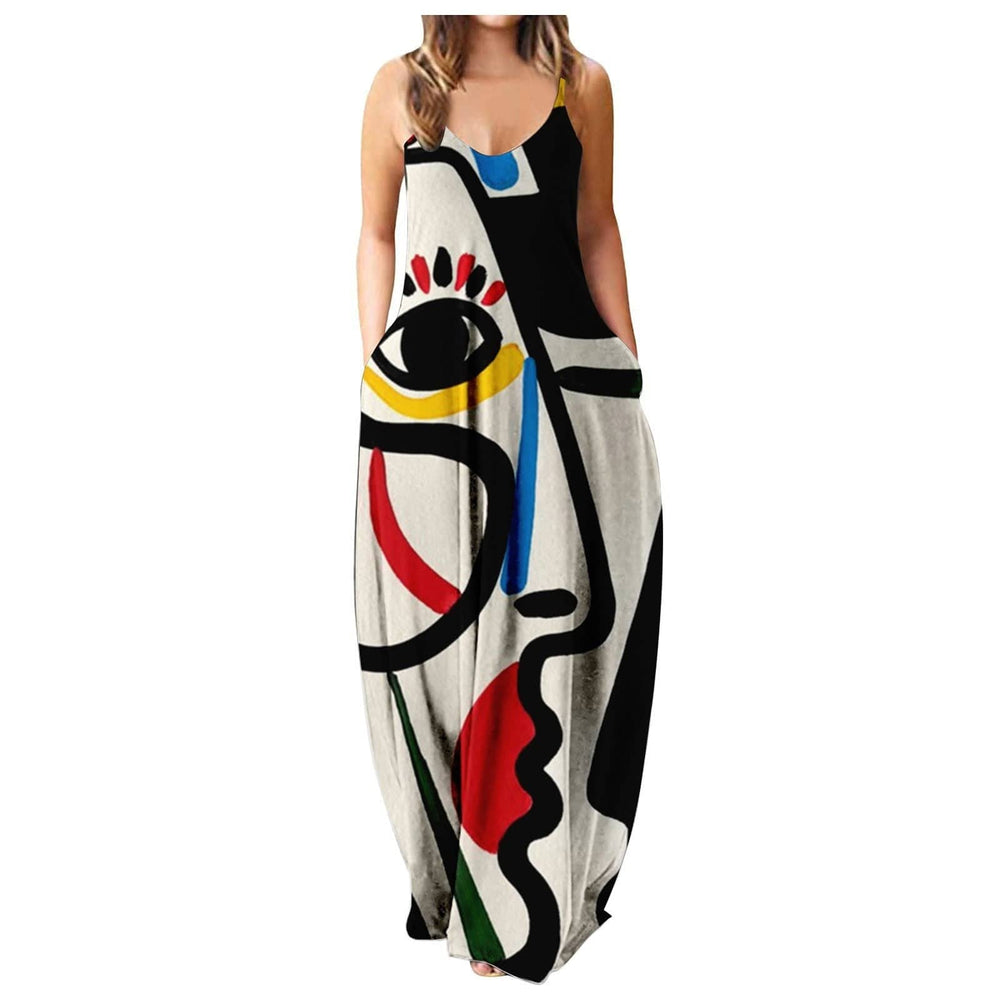 Abstract Canvas Loose Maxi Dress