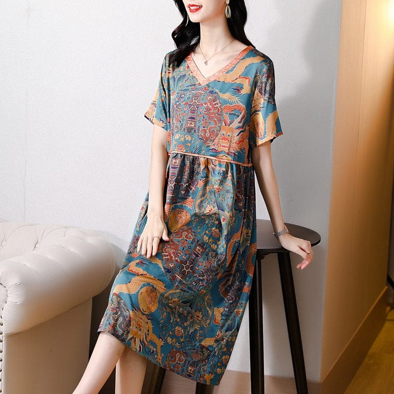 Buddha Trends Dress As Picture / M Loose Silk Boho φόρεμα | Νιρβάνα