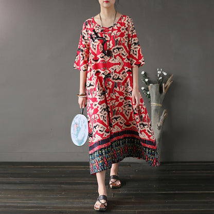 Buddha Trends Kleid Asia Mystery Midi-Kleid mit V-Ausschnitt
